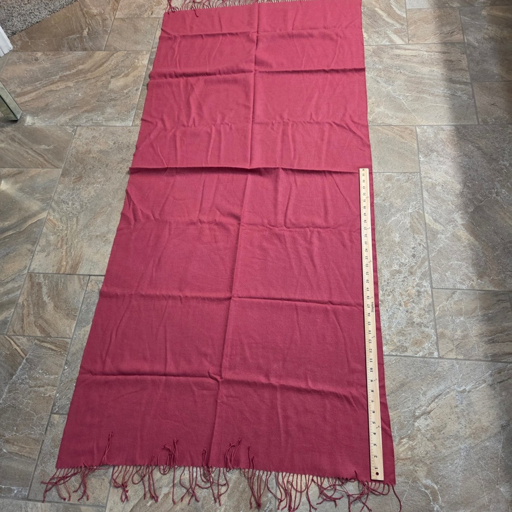 Solid Raspberry Pink Red Fringed Rectangular Scarf Lightweight Wrap Accessory - Picture 4 of 5